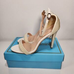 Beauty Admire White Pearl‎ Strap Heels Women Size 10.5